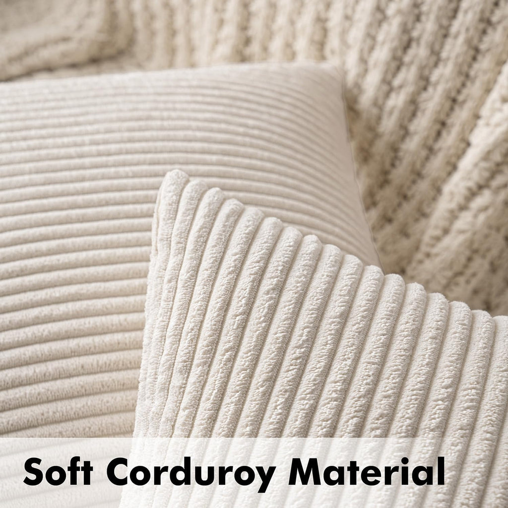 Lot de 2 housses de coussin décoratives en velours côtelé beige 40 x 40 cm