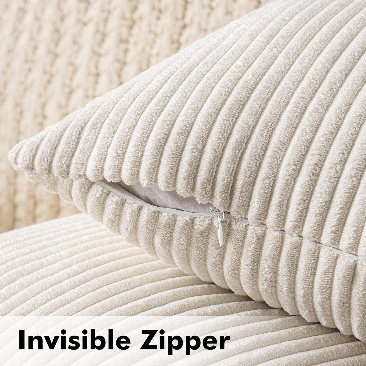Lot de 2 housses de coussin décoratives en velours côtelé beige 40 x 40 cm